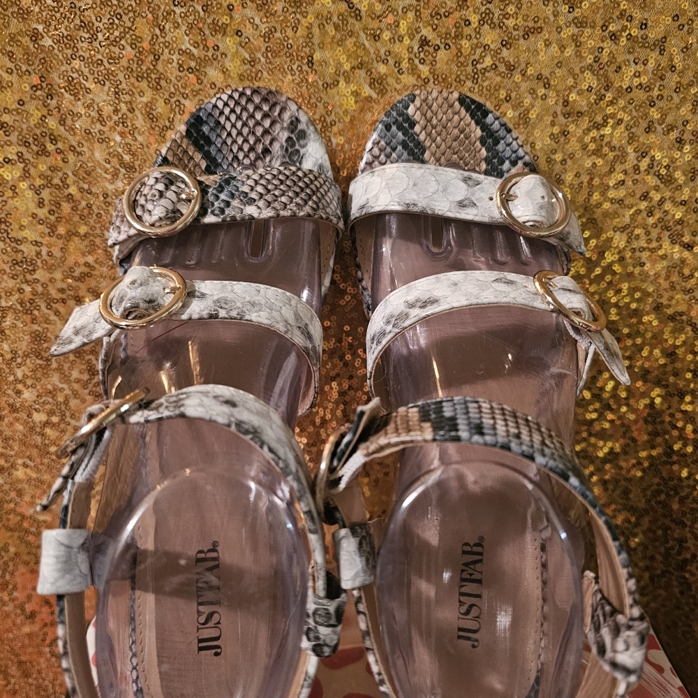 G NEW! Pool Day Heeled Sandal 👡 snakeskin multi color chic animal print - Picture 6 of 12